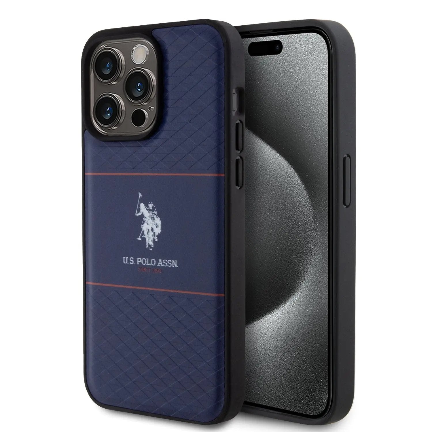 U.S. Polo Assn. HC PU Pattern Stripe – Θήκη προστασίας από σιλικόνη iPhone 15 Pro Max (Navy – USHCP15XPTRV) – PhoneBazaar