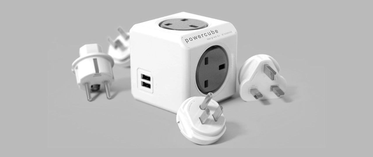 Allocacoc® PowerCube |ReWirable| Πολύπριζο 5 θέσεων UK & 4x plugs Γκρι - 1850GY/UKRU4P