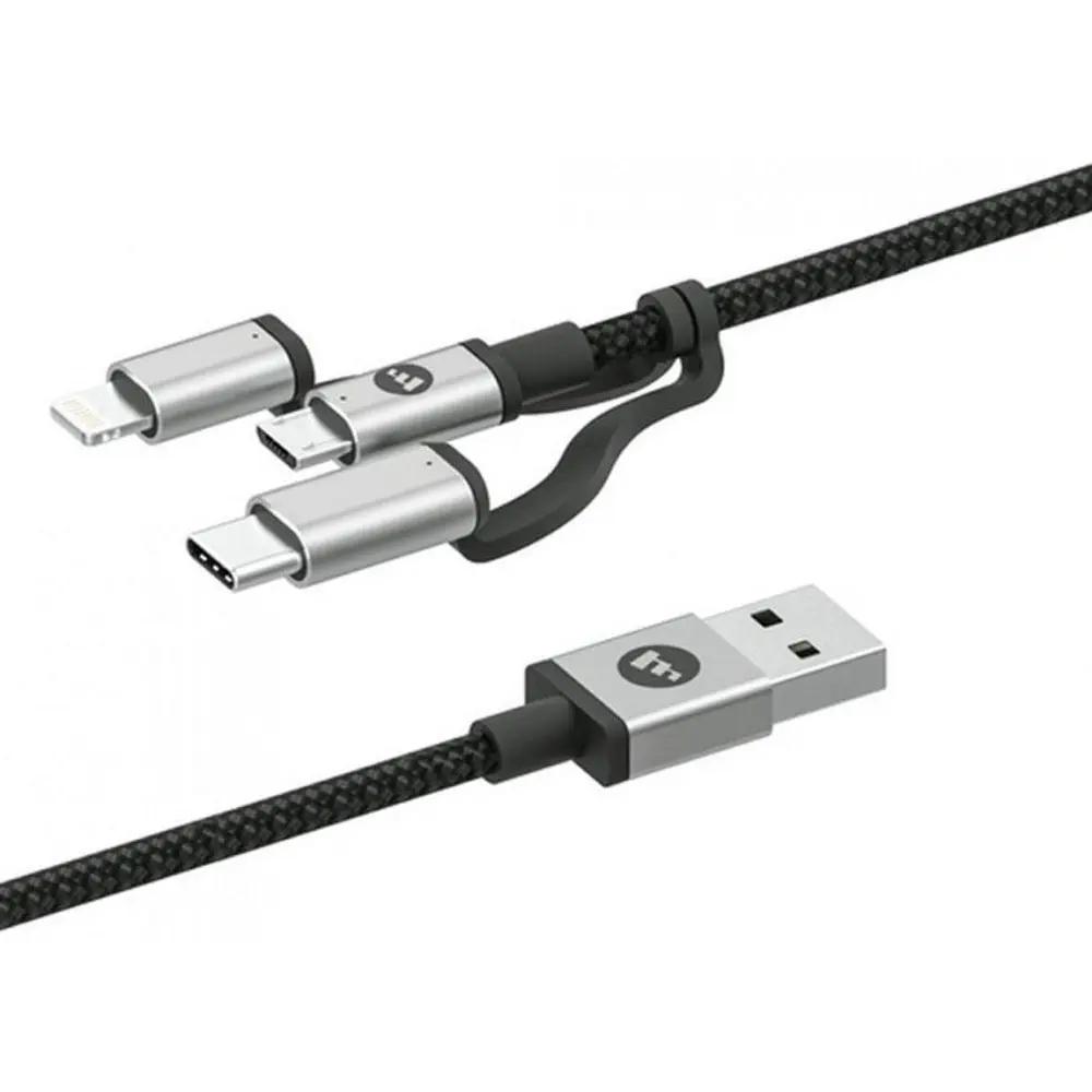 Mophie 3 σε 1 Charging Cable (microUSB / USB-C / Lightning) Αλουμινένιο καλώδιο δεδομένων (1 μέτρο – μαύρο) – PhoneBazaar