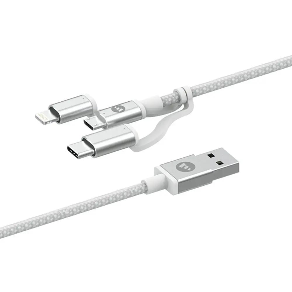 Mophie 3 σε 1 Charging Cable (microUSB / USB-C / Lightning) Αλουμινένιο καλώδιο δεδομένων (1 μέτρο – λευκό) – PhoneBazaar