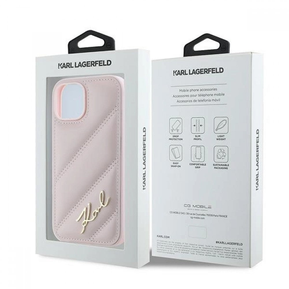 Karl Lagerfeld Diagonal Quilted Script Θήκη για iPhone 15 - Ρόζ