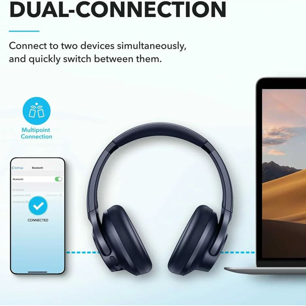 Anker - Wireless Headphones Life Q20i (A3004G31) - Bluetooth, Hybrid Active Noise Cancelling, Dual-Connections - Blue