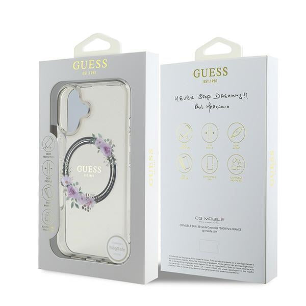 Guess Magsafe “Flower Wreath” Hard Case Θήκη προστασίας από σκληρό πλαστικό – iPhone 16 (Μαύρο – GUHMP16SHFWFCK)