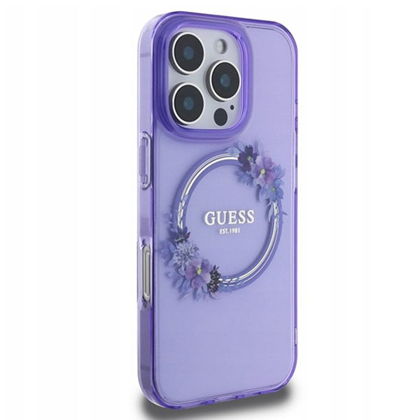 Guess Magsafe “Flower Wreath” Hard Case Θήκη προστασίας από σκληρό πλαστικό – iPhone 16 Pro (Μωβ – GUHMP16LHFWFCU)