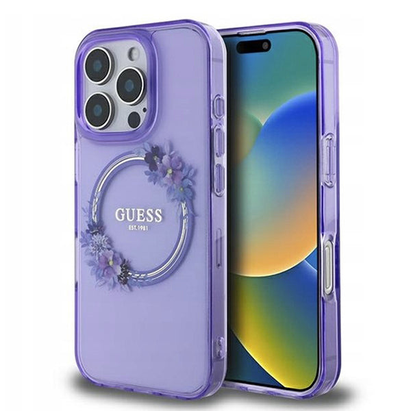 Guess Magsafe “Flower Wreath” Hard Case Θήκη προστασίας από σκληρό πλαστικό – iPhone 16 Pro (Μωβ – GUHMP16LHFWFCU)