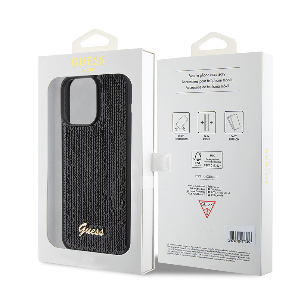 Guess "Sequin Script Metal" Hard Case iPhone 15 Pro Max (Black – GUHCP15XPSFDGSK)