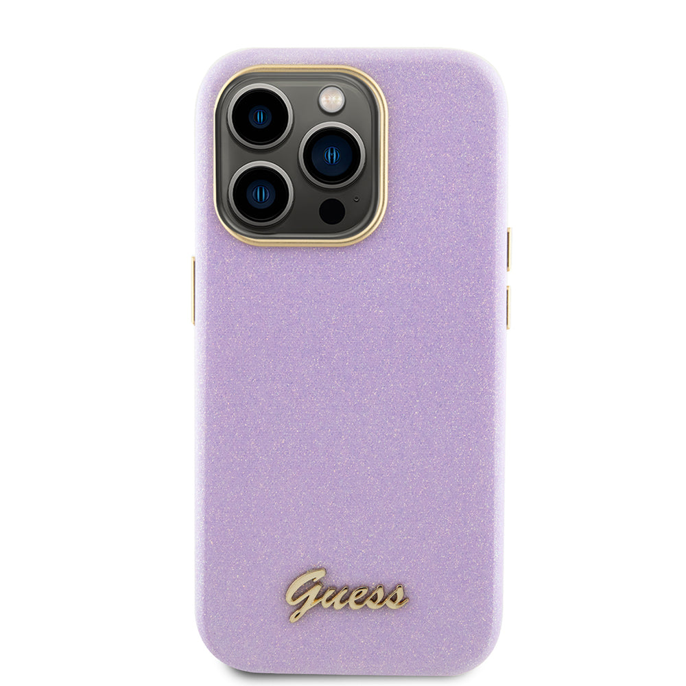 Guess Glitter Full Wrapped Glossy Case with Vintage Script Logo Θήκη προστασίας από σιλικόνη – iPhone 15 Pro (Glitter Lilac –  GUHCP15LPGMCSL)