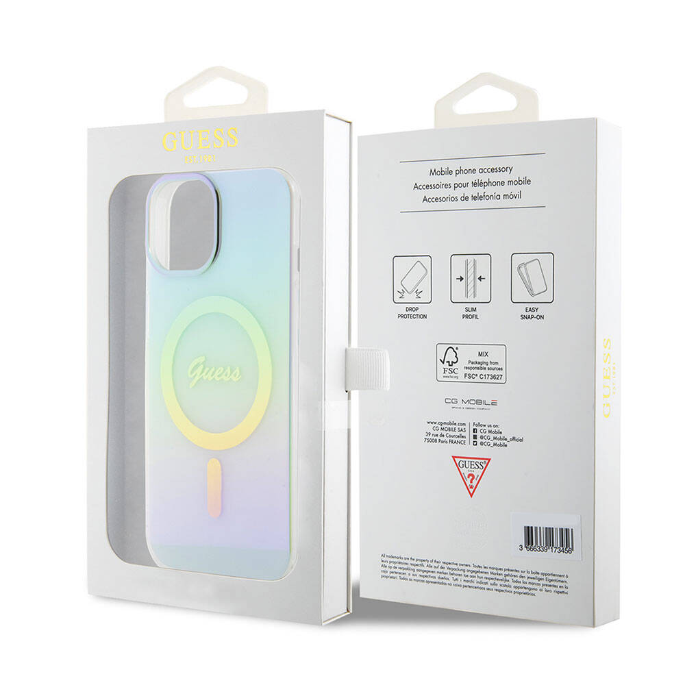 Guess Iridescent Magsafe Case Πολύχρωμη θήκη προστασίας από σκληρό πλαστικό – iPhone 15 Plus (Rainbow Purple – GUHMP15MHITSQ)