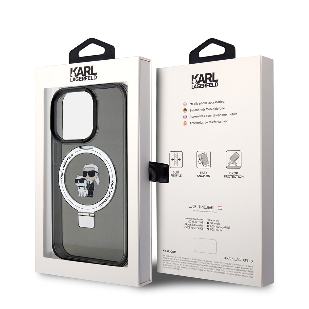Karl Lagerfeld Magsafe Ringstand Case “Karl & Choupette’s Head” Θήκη προστασίας από σκληρό πλαστικό για iPhone 15 Pro (Black – KLHMP15LHMRSKCK)