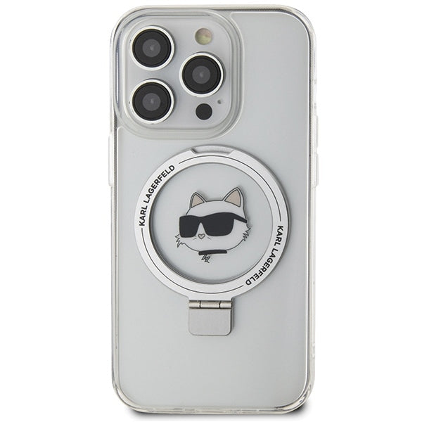 Karl Lagerfeld Magsafe Ringstand Case “Choupette’s Head” Θήκη προστασίας από σκληρό πλαστικό για iPhone 15 Pro (White – KLHMP15LHMRSCHH)