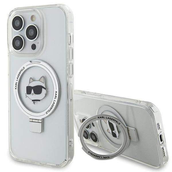Karl Lagerfeld Magsafe Ringstand Case “Choupette’s Head” Θήκη προστασίας από σκληρό πλαστικό για iPhone 15 Pro (White – KLHMP15LHMRSCHH)