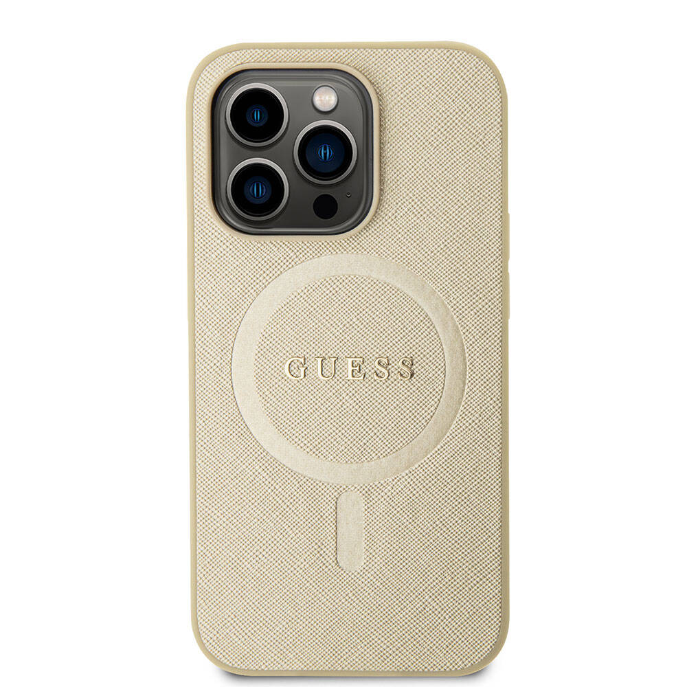 Guess Saffiano Hard Case Θήκη προστασίας από δερματίνη – iPhone 15 Pro Max (Μπεζ – GUHMP15XPSAHMCB)