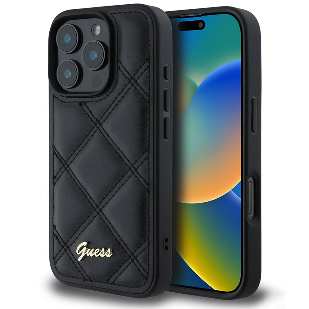 Guess “Quilted Metal Logo Collection” Case Θήκη προστασίας από δερματίνη – iPhone 16 Pro (Μαύρο – GUHCP16LPSQSQSK)