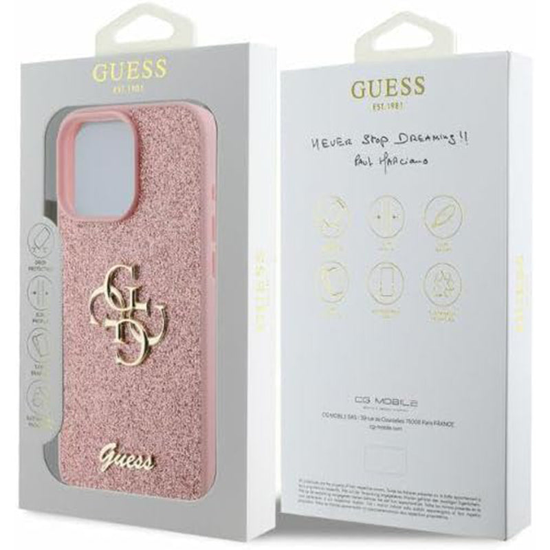 Guess Fixed Glitter Big 4G Logo Case Θήκη προστασίας από σιλικόνη – iPhone 16 Pro (Ροζ – GUHCP16LHG4SGP)