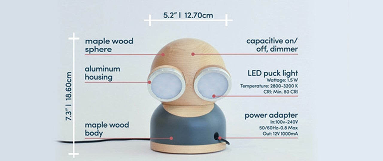 Designnest® GoggleLamp |Mr Watt| Επιτραπέζιο Φωτιστικό από ξύλο σφενδάμου και αλουμίνιο με ρύθμιση φωτεινότητας αφής (white/wood)