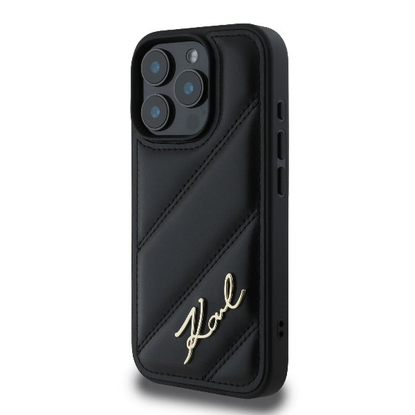 Karl Lagerfeld “Quilted Metal Signature Logo Collection” Case Θήκη προστασίας από δερματίνη – iPhone 16 Pro Max (Μαύρο – KLHCP16XPQDSMGK)
