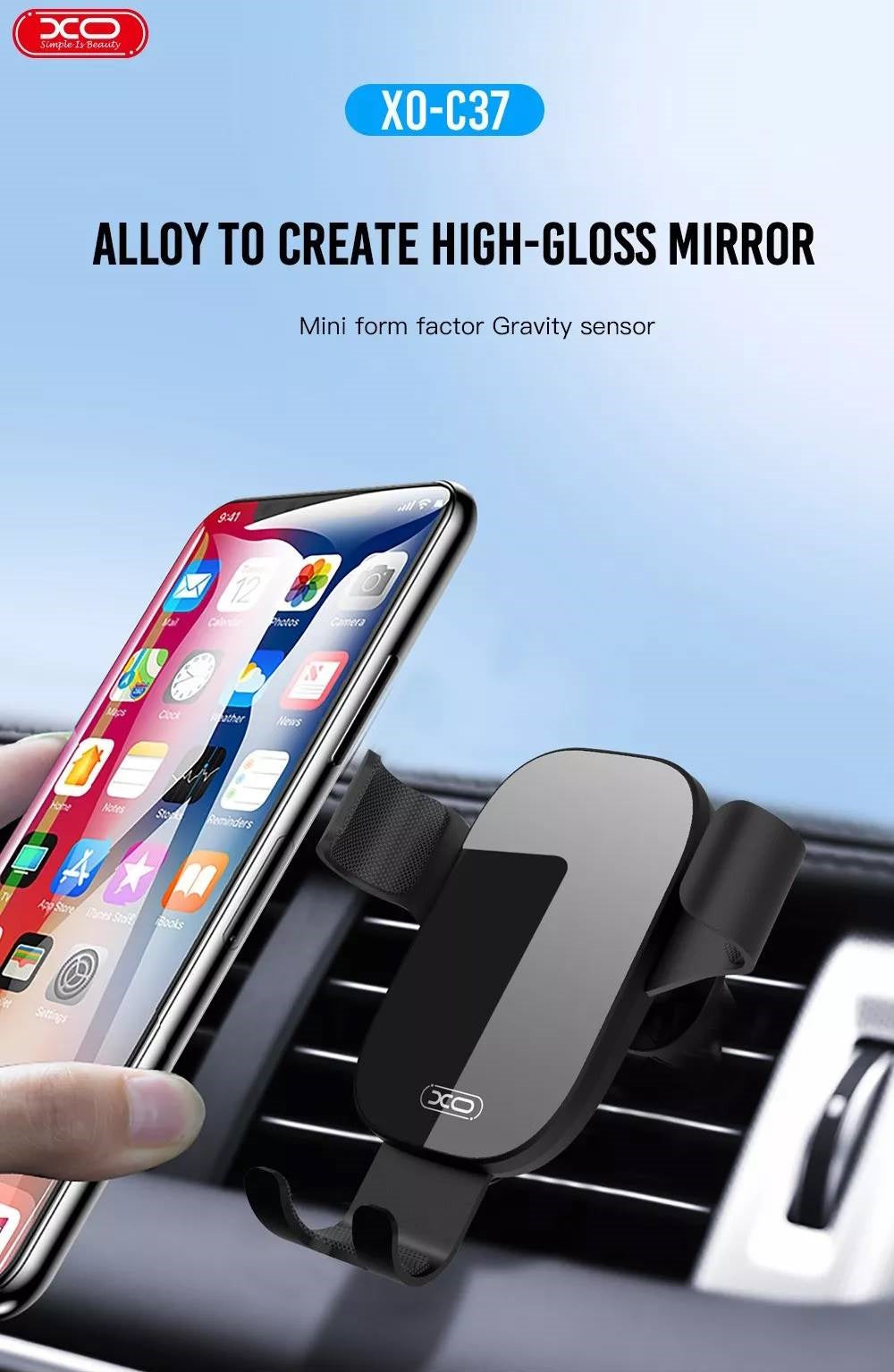 XO C37 Car Phone Holder Βάση στήριξης Smartphone αεραγωγών αυτοκινήτου (Μαύρη)