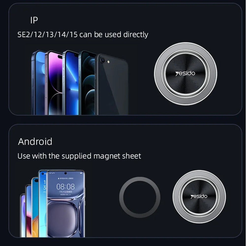 Yesido - Car Holder (C179) - for Dashboard/Windshield, Star Ring Magnetic Design, 360, Zinc Alloy - Black