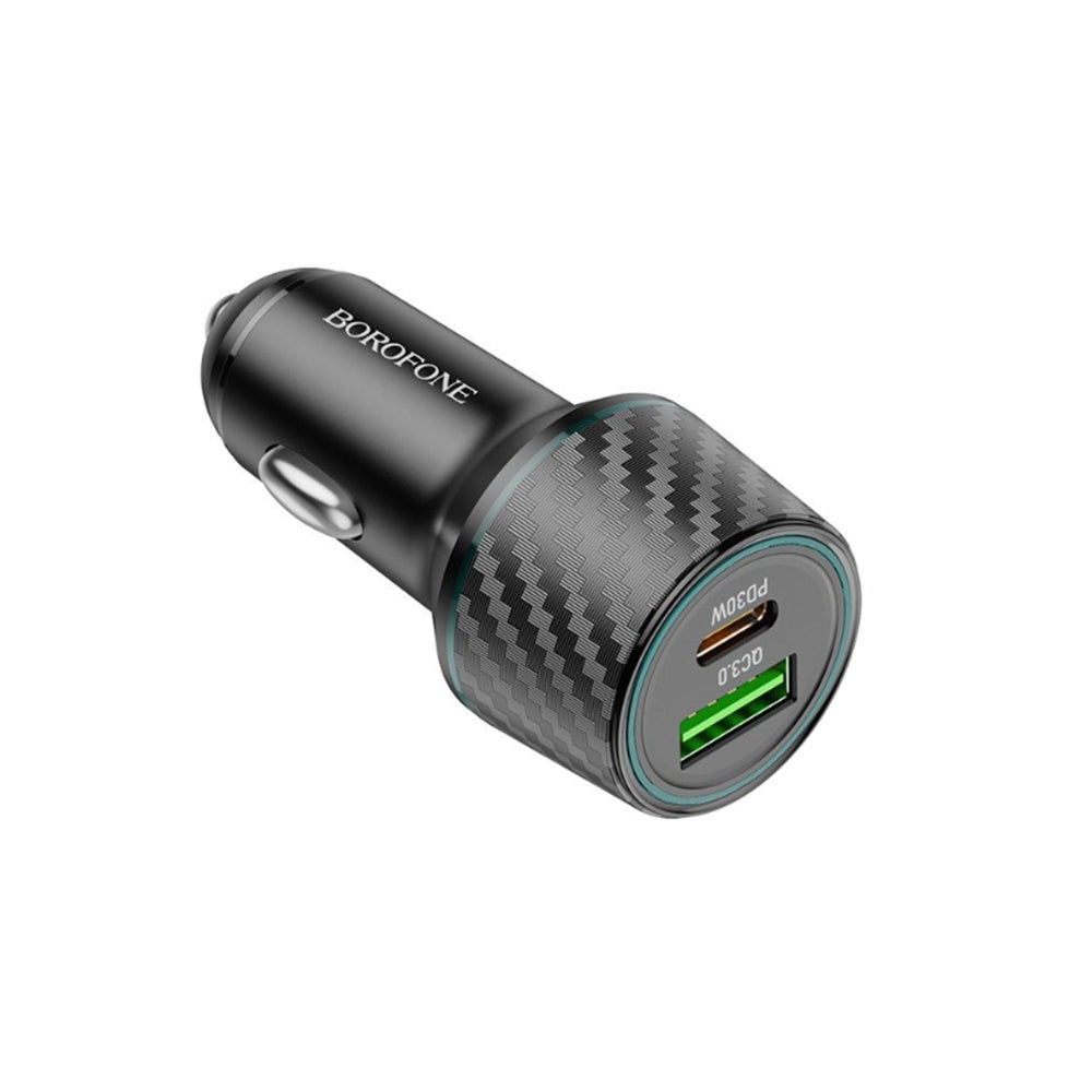 Borofone - Car Charger Brilliant (BZ21) - USB, Type-C, Fast Charge, Dual Port, PD30W, QC3.0, 48W, Built-in LED - Black