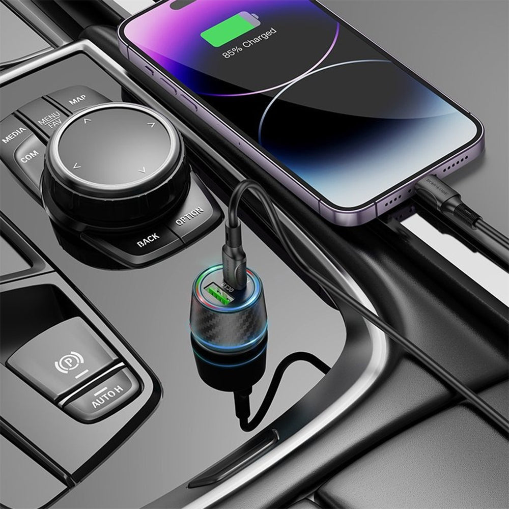 Borofone - Car Charger Brilliant (BZ21) - USB, Type-C, Fast Charge, Dual Port, PD30W, QC3.0, 48W, Built-in LED - Black