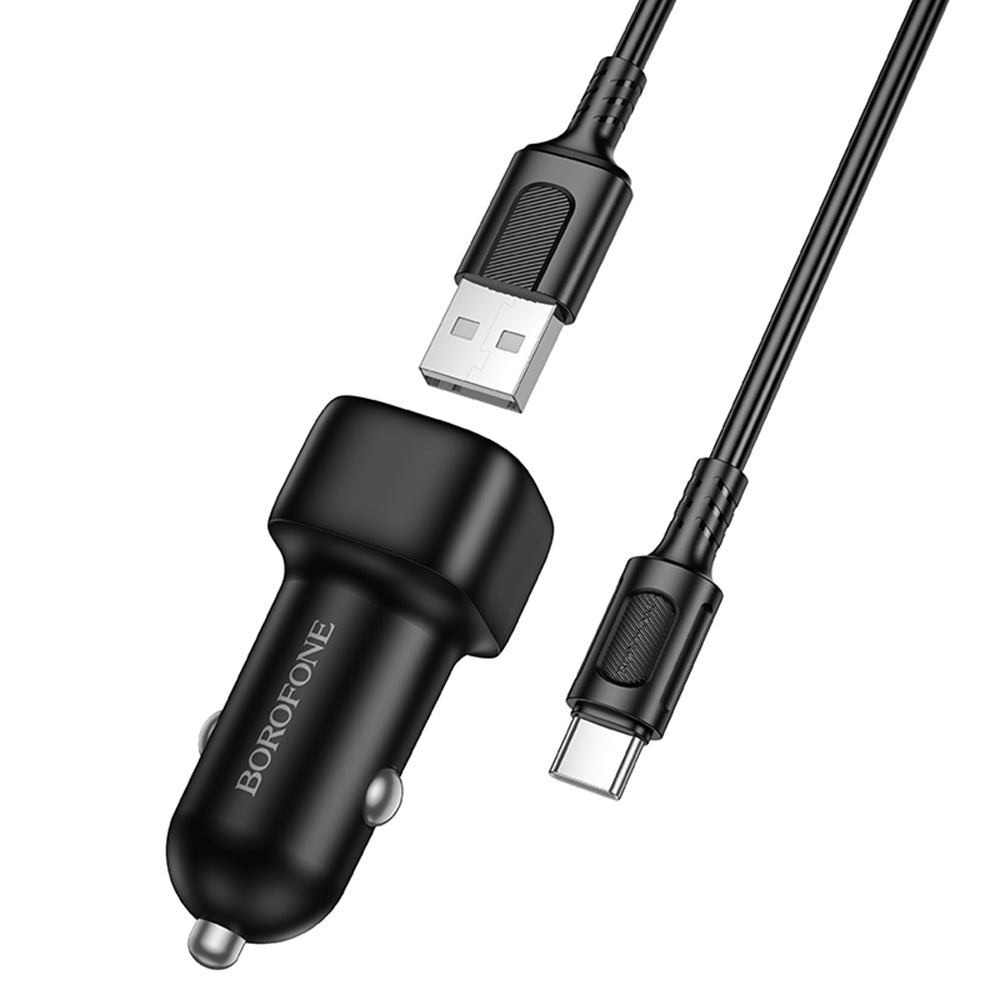 Borofone - Car Charger Cloud (BZ34) - USB-A/C Cable Included, Single Port USB-A, 18W (QC/FCP/AFC), ABS, for DC 12-24V - Black