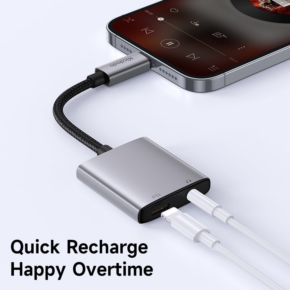 Mcdodo - Audio Adapter Wales Series (CA-5540) - Lightning to Lightning, DC 3.5mm, Aluminum Alloy, Nylon, 5V/2A, 12.5cm - Gray