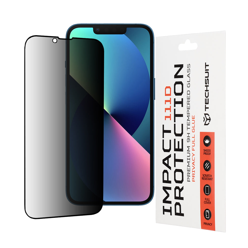 Techsuit - 111D Privacy Full Glue - iPhone 13 / iPhone 13 Pro / iPhone 14 / iPhone 16e - Black