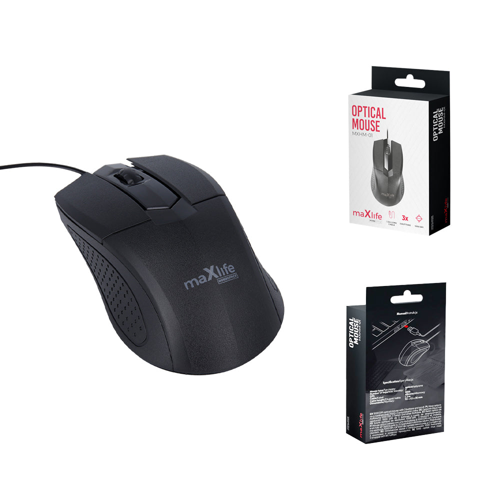 Maxlife - Home Office MXHM-01 Optical mouse 1000 DPI 1,2m - Black