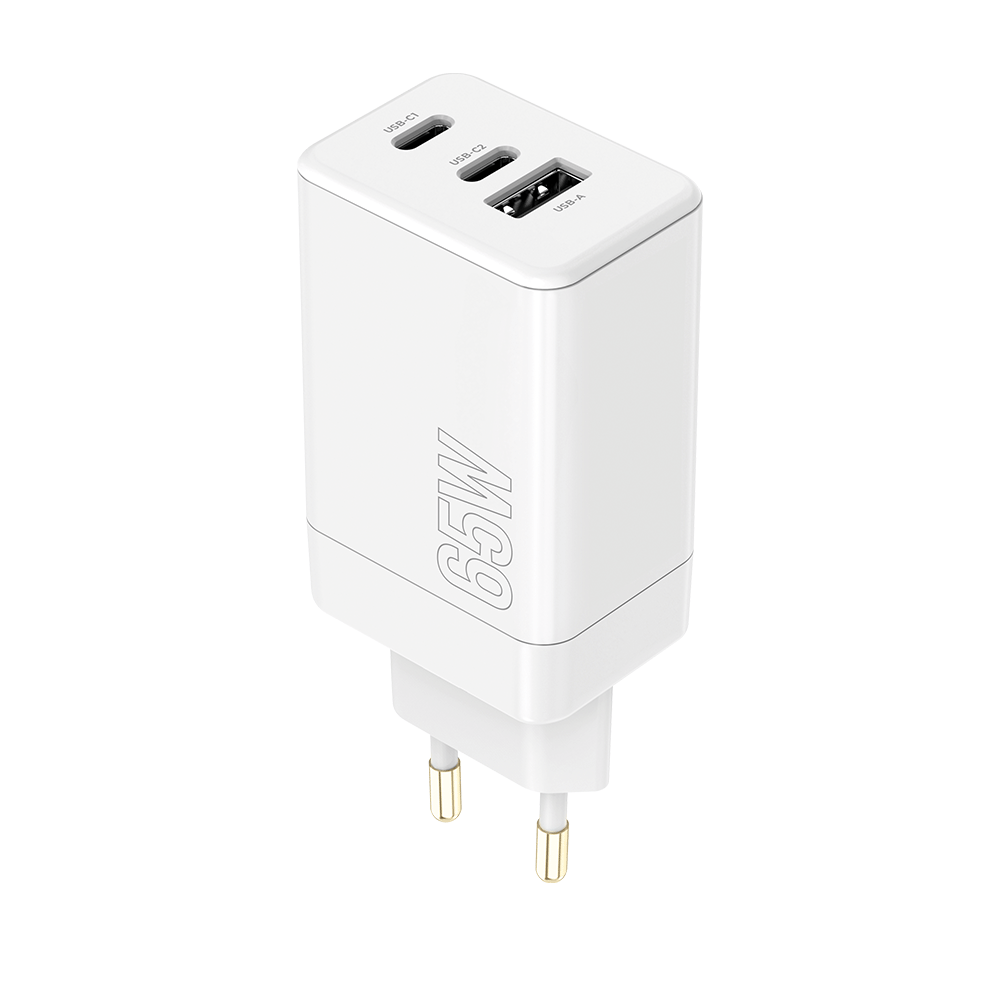Maxlife MXTC‑08 (65ACC) Φορτιστής Επιτραπέζιος, 2× USB‑C & 1× USB‑A, 65 W – Λευκό