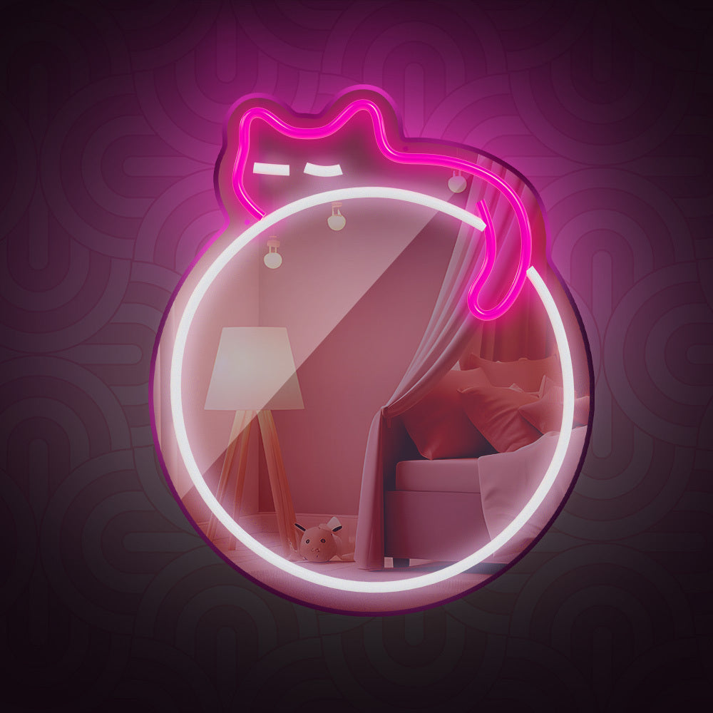 Forever Light Neon Mirror LED Sleeping Cat/White- Pink - Διακοσμητικός Καθρέπτης με LED Neon