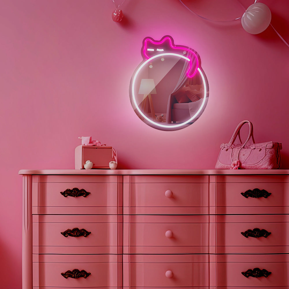 Forever Light Neon Mirror LED Sleeping Cat/White- Pink - Διακοσμητικός Καθρέπτης με LED Neon