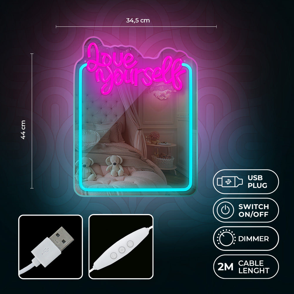 Forever Light Neon Mirror LED Love Yourself/Turquoise Pink - Διακοσμητικός Καθρέπτης με LED Neon