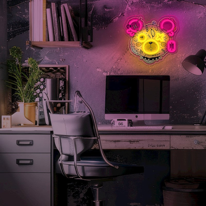 Forever Light Neon Punk Teddy Bear pink-yellow - Διακοσμητικό φωτιστικό τοίχου