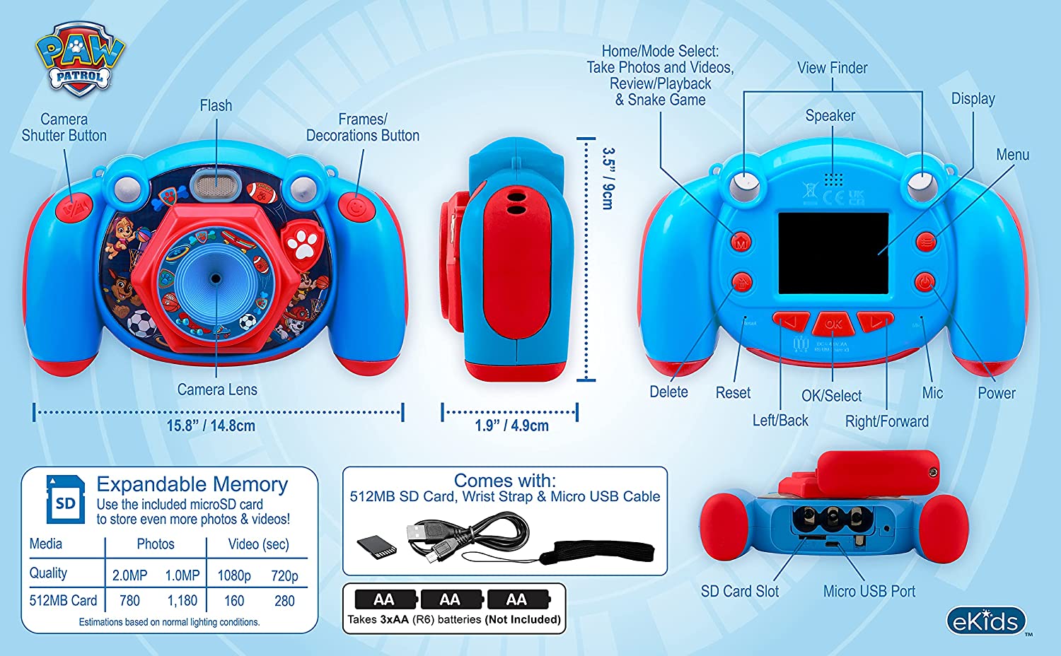 eKids Paw Patrol My First Camera H πρώτη παιδική φωτογραφική μηχανή για παιδιά (PW-535) (Κόκκινο/Μπλε)