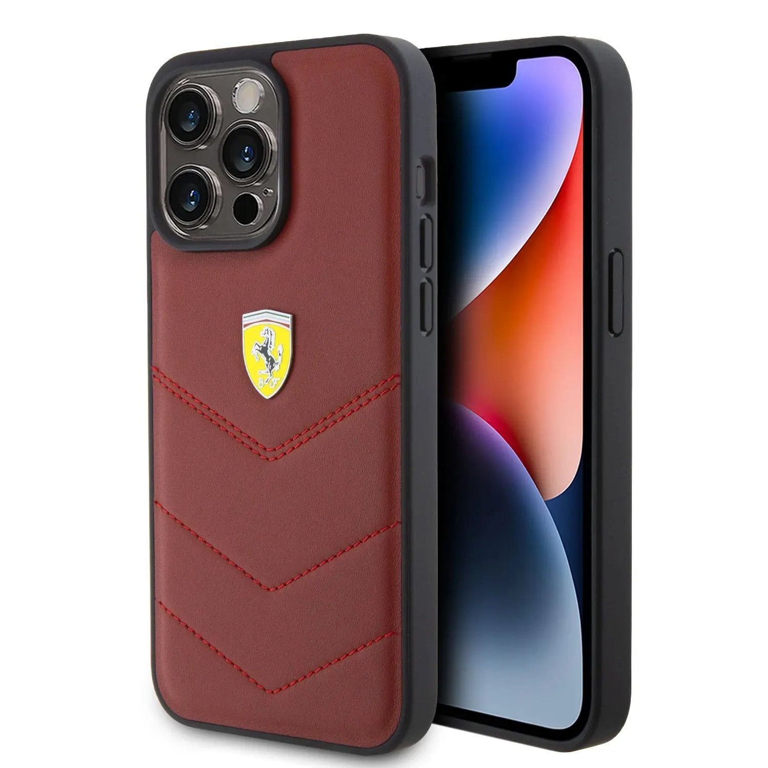 Ferrari Leather Stitched Lines – Θήκη προστασίας για iPhone 15 Pro Max (Red – FEHCP15XRDUR) – PhoneBazaar