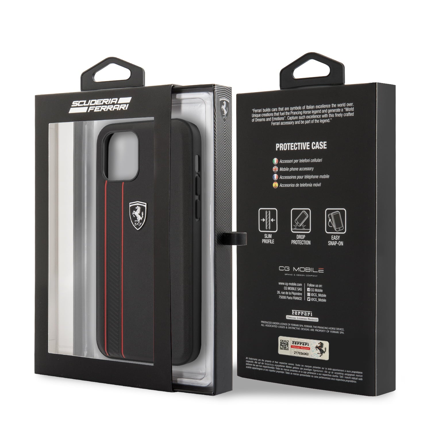 Ferrari "Off Track" Hard Leather Case with Embossed Stripes Θήκη προστασίας από γνήσιο δέρμα – iPhone 12 Pro Max (Μαύρη/Leather/3D Logo)