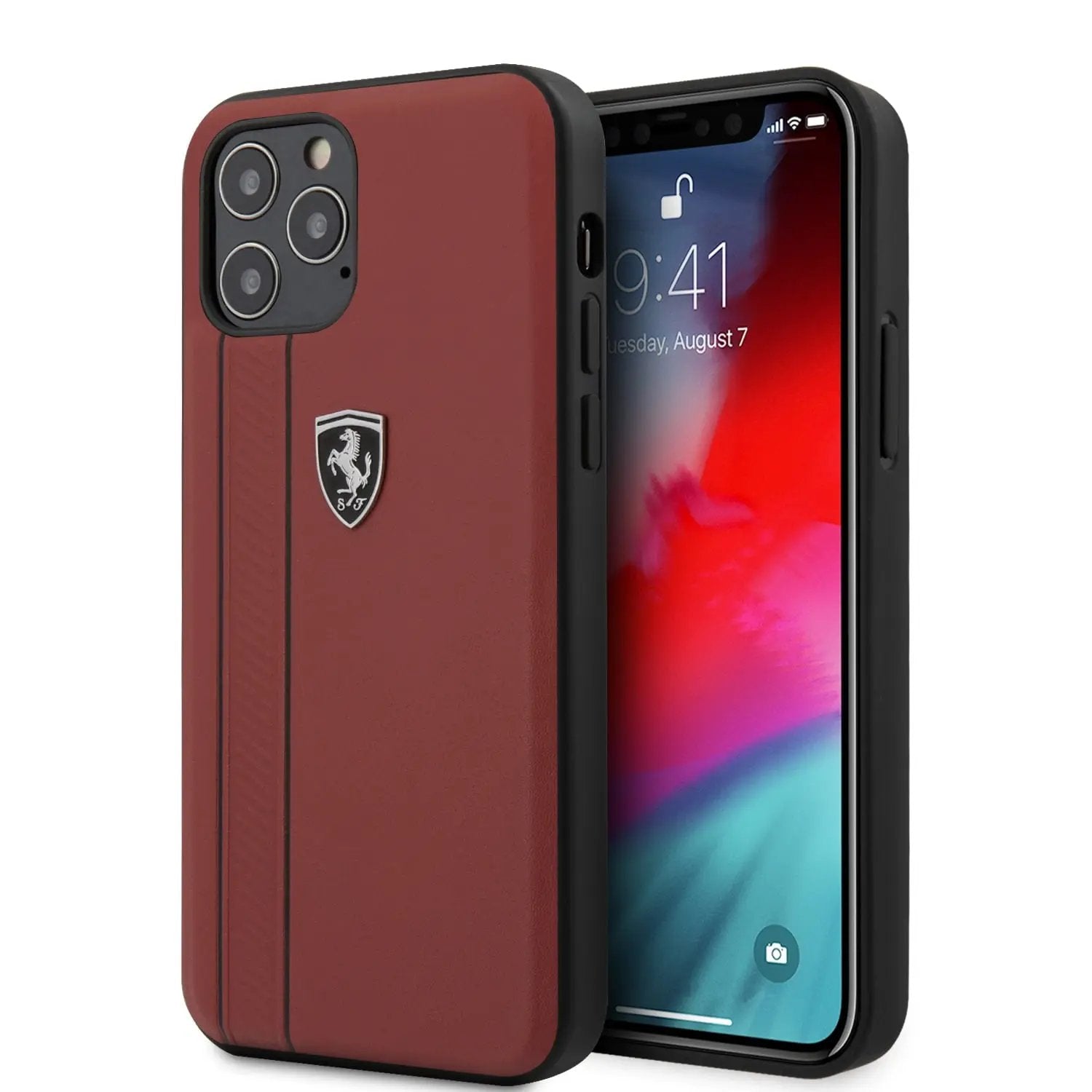 Ferrari "Off Track" Hard Leather Case with Embossed Stripes Θήκη προστασίας από γνήσιο δέρμα – iPhone 12 Pro Max (Κόκκινη/Leather/3D Logo) – PhoneBazaar