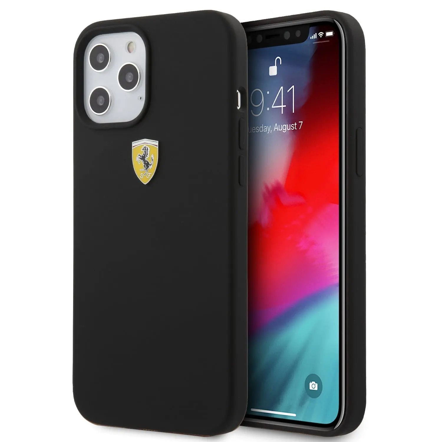 Ferrari "On Track" Liquid Silicone Case Θήκη προστασίας – iPhone 12 Pro Max (Μαύρη/3D Logo) – PhoneBazaar