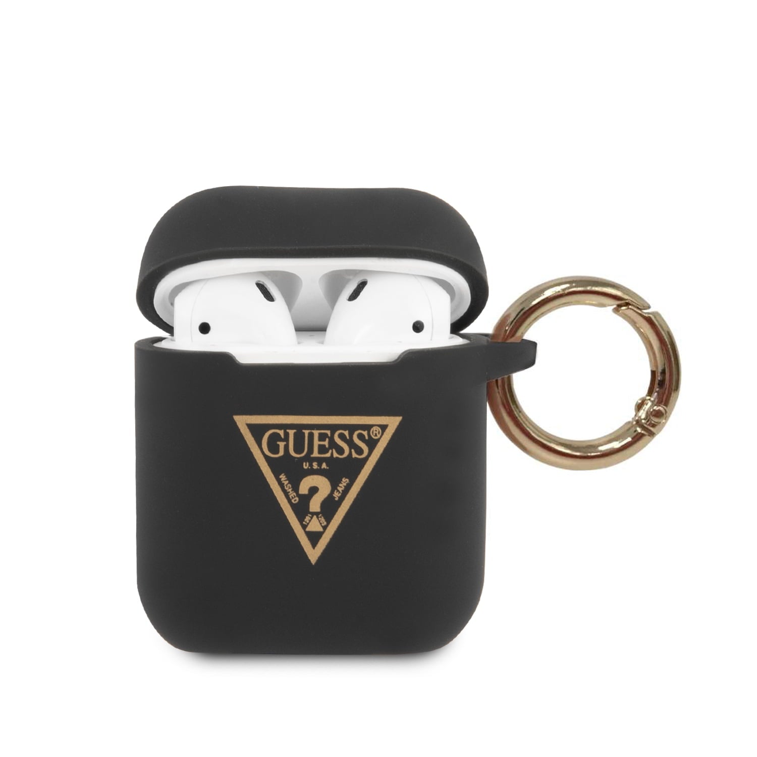Guess Triangle Logo Silicone Case Θήκη προστασίας από σιλικόνη για Apple Airpods 1/2 (Black) – PhoneBazaar