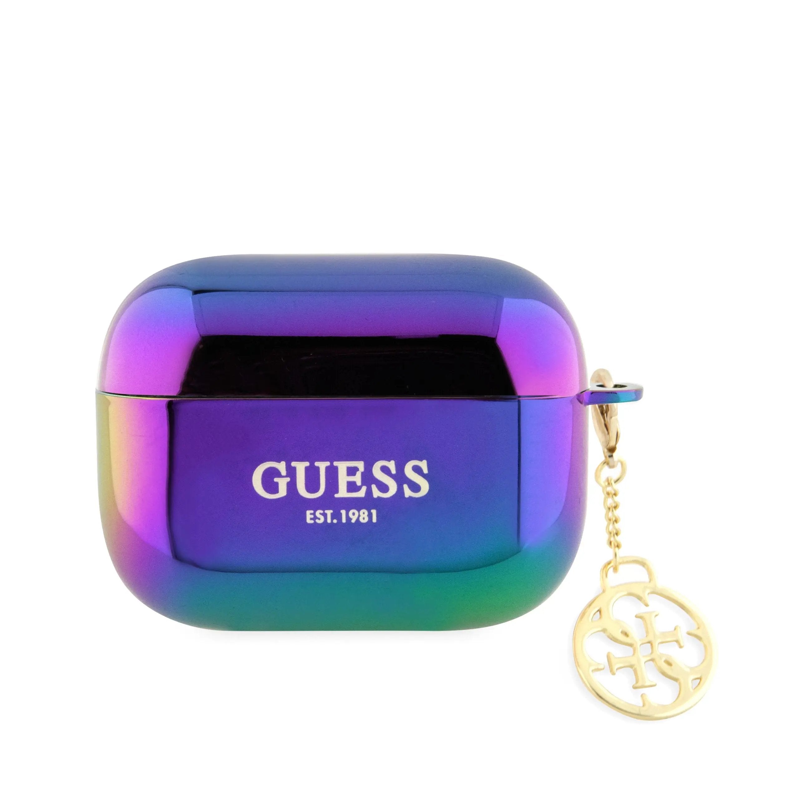 Guess "4G Charm" Collection Θήκη προστασίας από ιριδίζουσα σιλικόνη για Apple Airpods Pro με κρεμαστό στολίδι (Iridescent Black – GUAPHPLIGEK) – PhoneBazaar