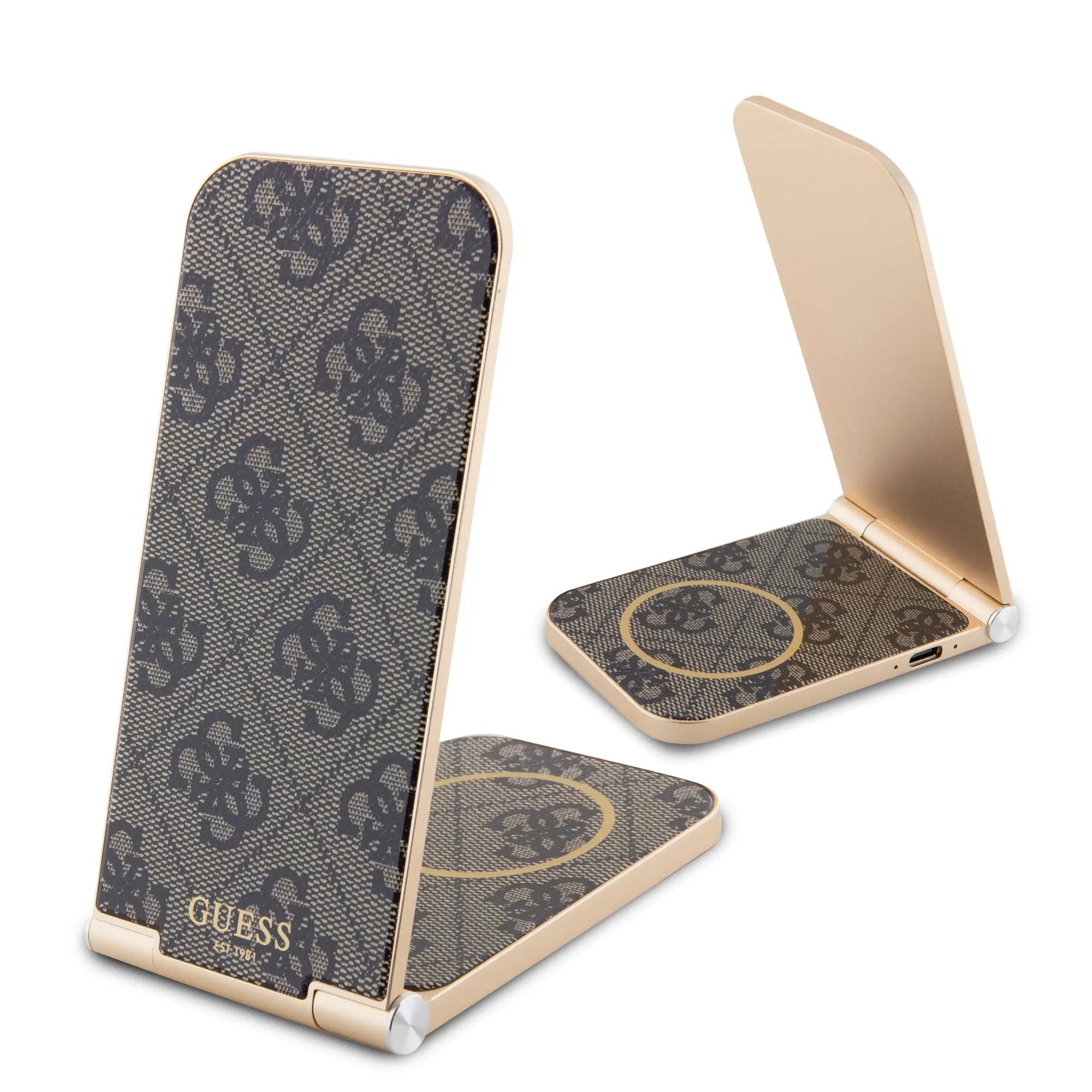 Guess “4G Logo Collection” Magnetic Desk Charger Αναδιπλούμενος Οικιακός Μαγνητικός ταχυφορτιστής ισχύος 15W σε χρώμα καφέ (GUDCFAL4PEGW) – PhoneBazaar