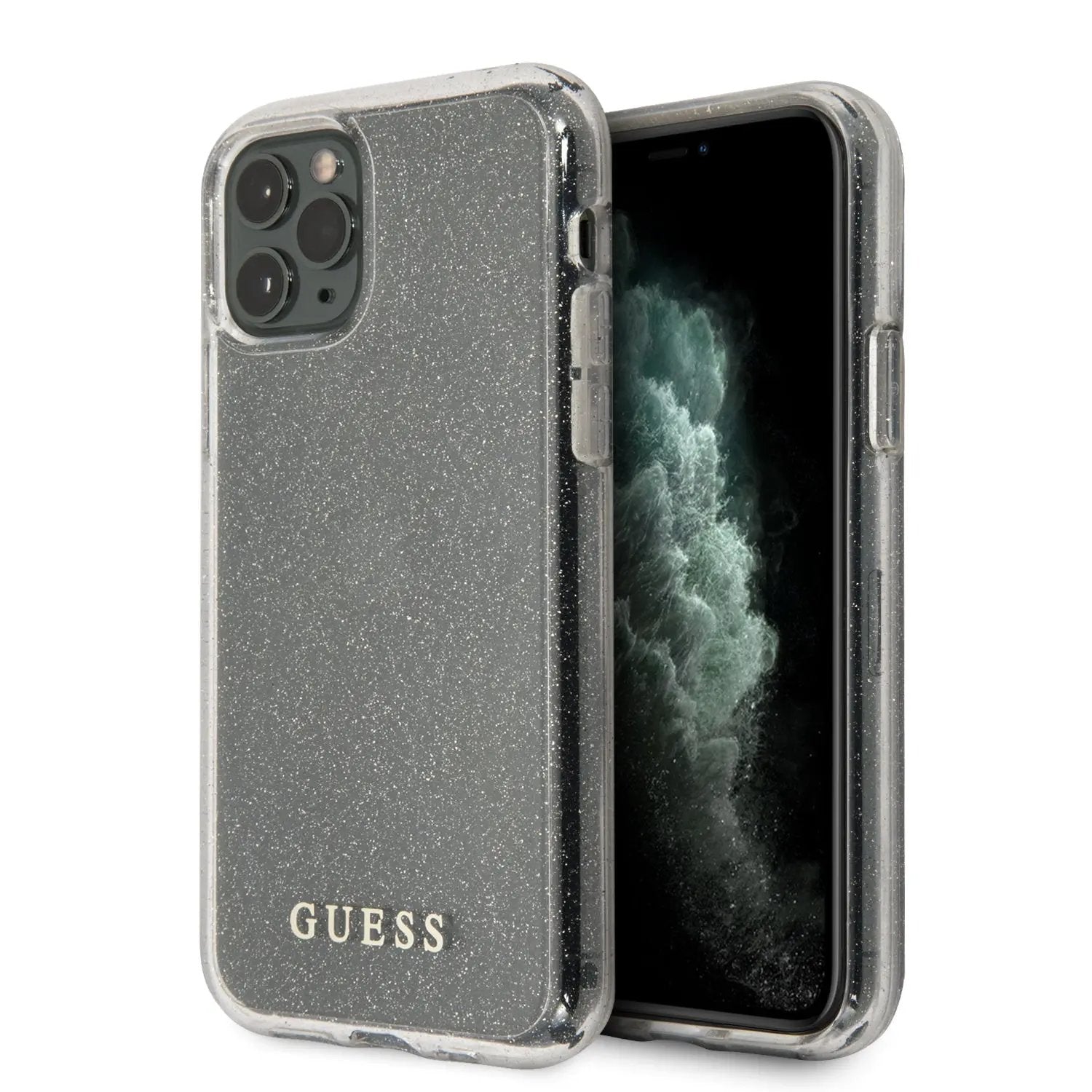 Guess "Glitter Collection" Θήκη προστασίας από σιλικόνη – iPhone 11 Pro (Clear/Glitter Silver) – PhoneBazaar