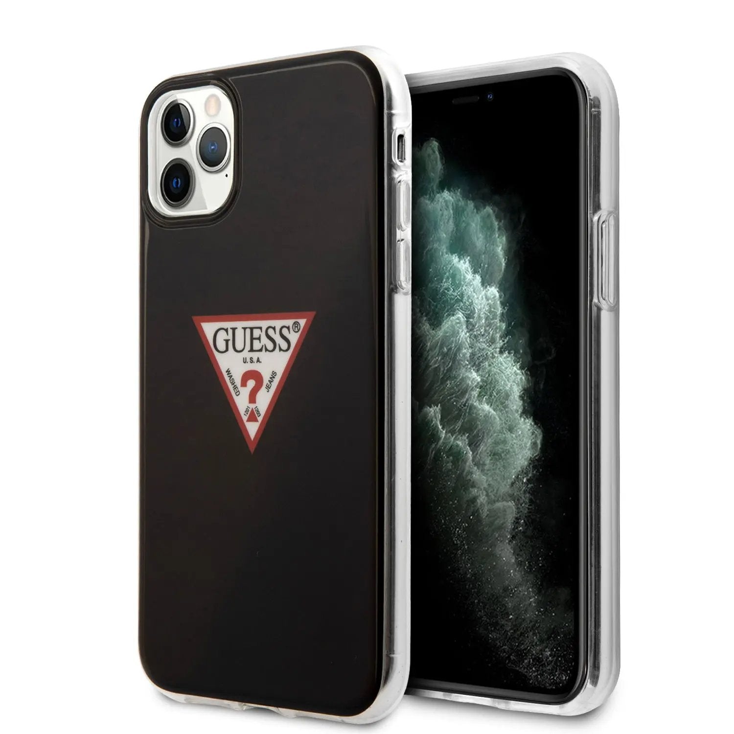 Guess “Triangle Logo Collection” Θήκη προστασίας από σιλικόνη – iPhone 11 Pro (Clear / Silver) – PhoneBazaar