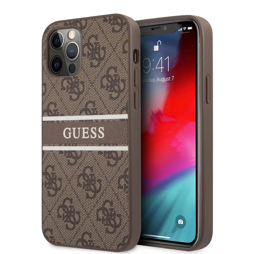 Guess "4g Logo Collection" Printed Stripe Θήκη Προστασίας Απο Δερματινη – Iphone 12 Pro Max (καφε) – PhoneBazaar