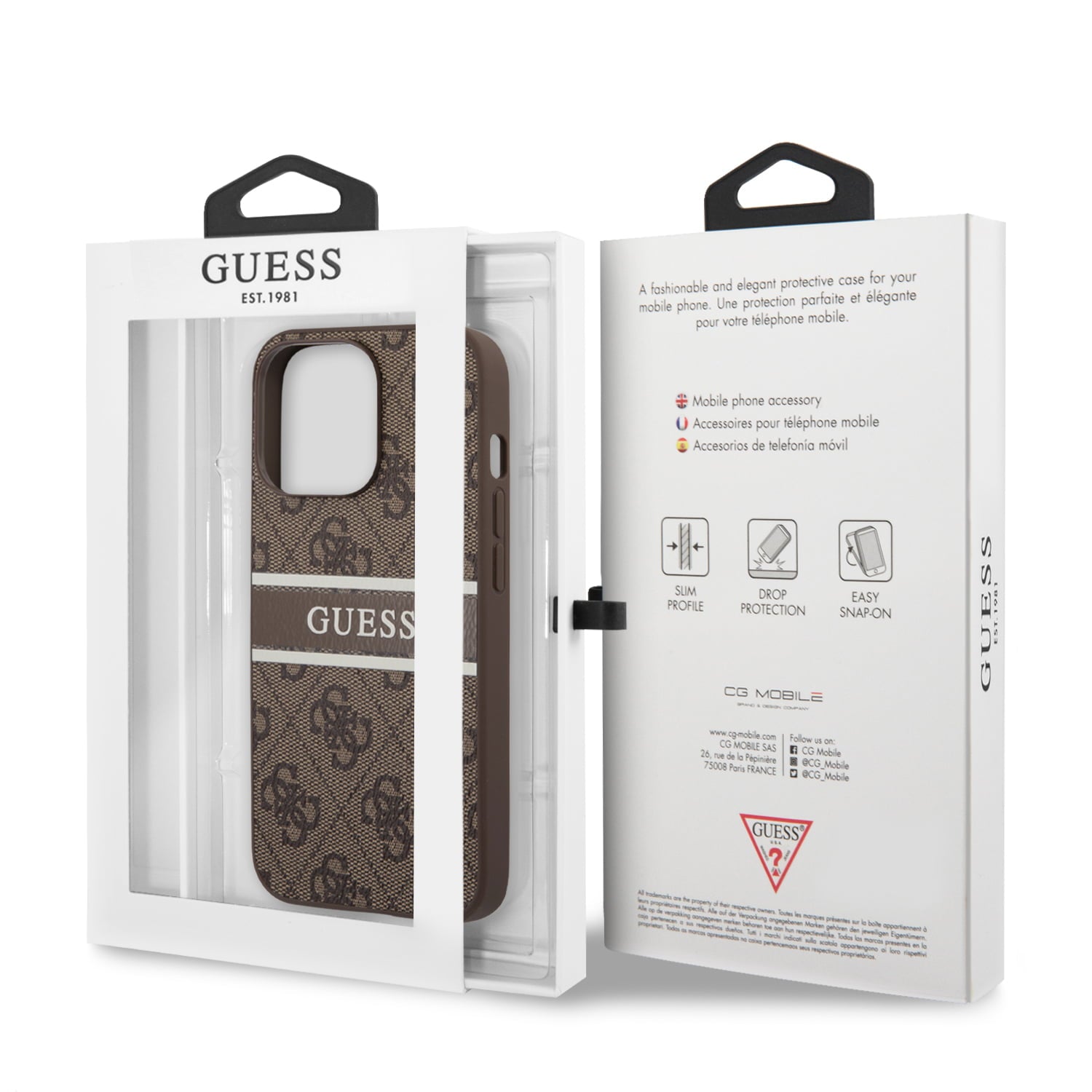 Guess "4G Logo Collection" Printed Stripe Θήκη προστασίας από δερματίνη – iPhone 13 Pro (Καφέ)
