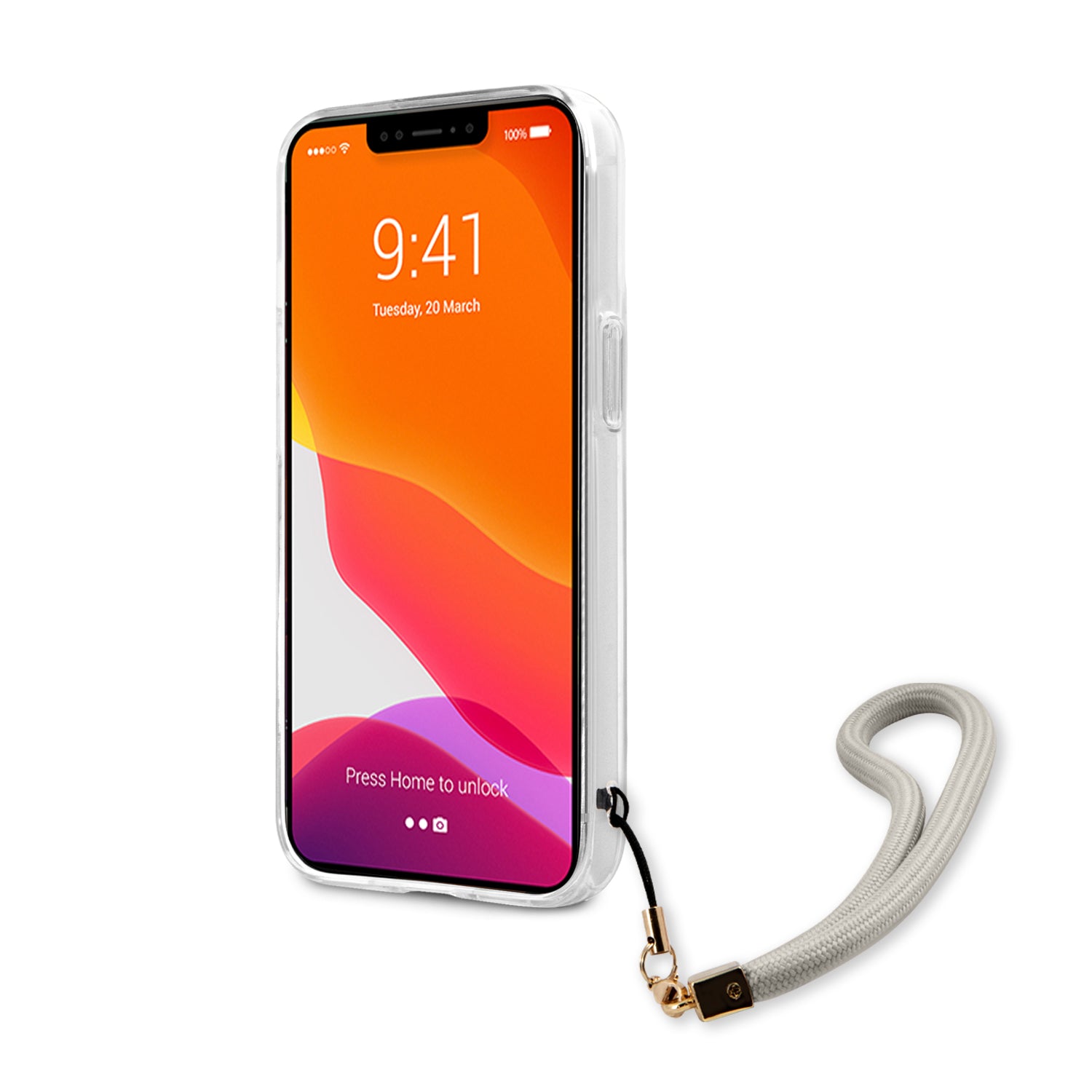 Guess "Marble Collection" Printed Stripe Θήκη προστασίας με όψη μαρμάρου και κορδονάκι χειρός – iPhone 13 Pro (Γκρι/Λευκό)