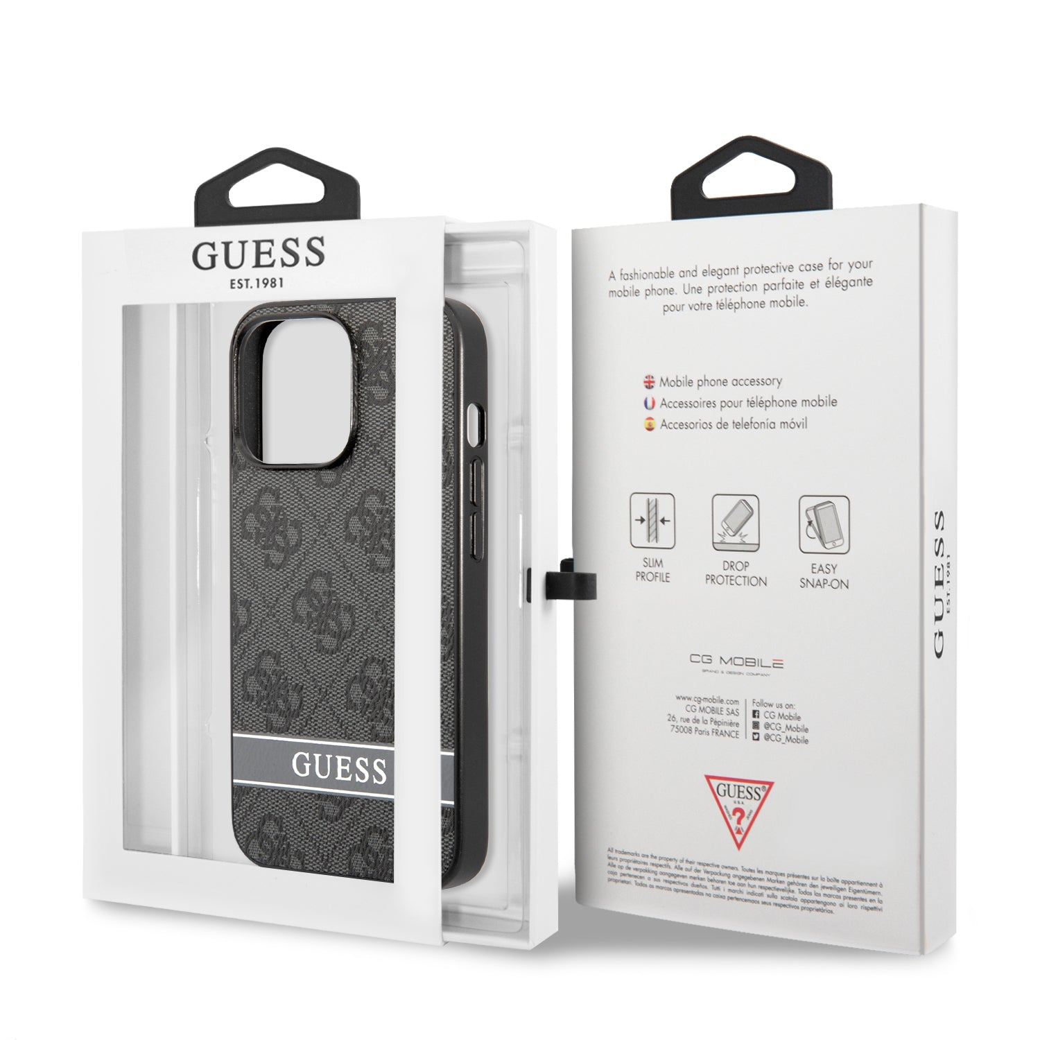 Guess "4G Logo Collection" Printed Stripe Θήκη προστασίας από δερματίνη – iPhone 13 Pro (Γκρι/Μαύρη)