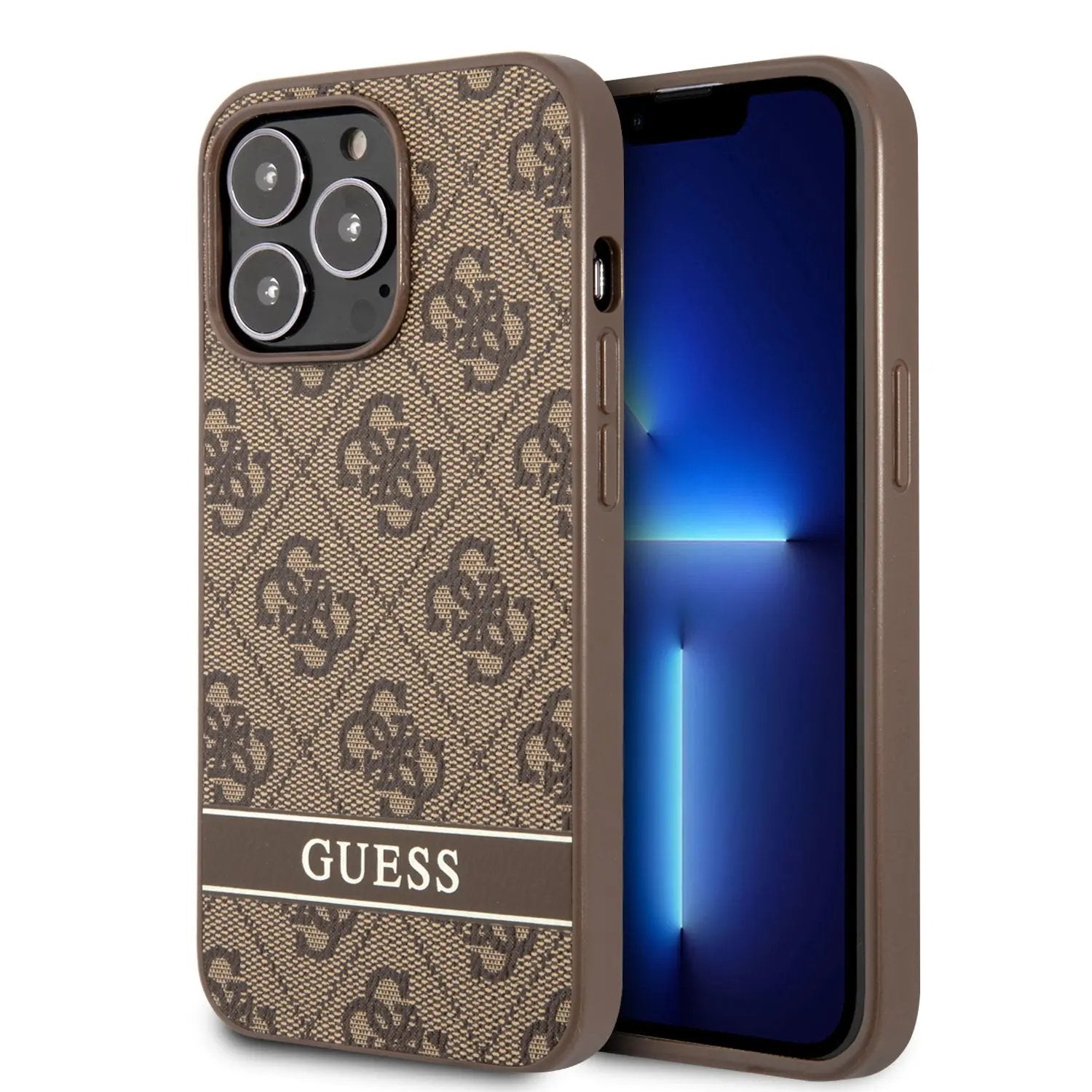 Guess "4G Logo Collection" Printed Stripe Θήκη προστασίας από δερματίνη – iPhone 13 Pro (Καφέ) – PhoneBazaar