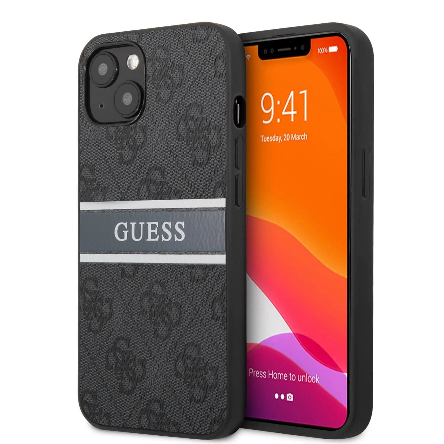 Guess "4g Logo Collection" Printed Stripe Θήκη Προστασίας Απο Δερματινη – Iphone 13 (γκρι) – PhoneBazaar