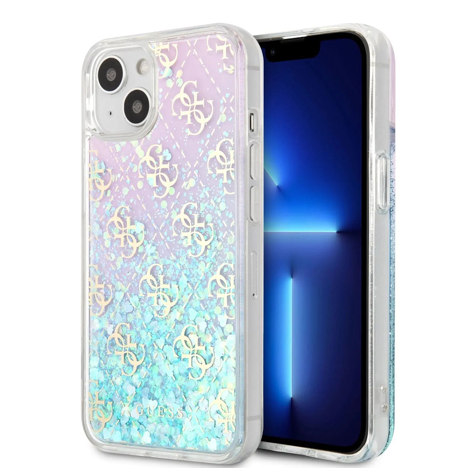 Guess "4g Logo Collection" Θήκη Προστασίας Απο Liquid Glitter Σιλικόνη – Iphone 13 (iridescent/pink) – PhoneBazaar
